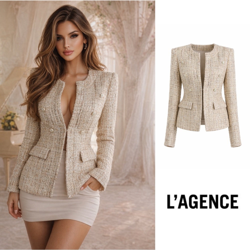 L'AGENCE Cream Tweed Blazer